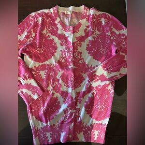 Womens JCrew Pink White Women's 3/4 Sleeve Cardigan XS Cotton